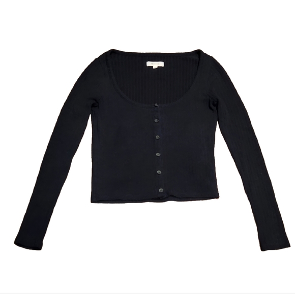 Madewell Ribbed Cardigan Crop Tee - Black - XS - Picture 3 of 6